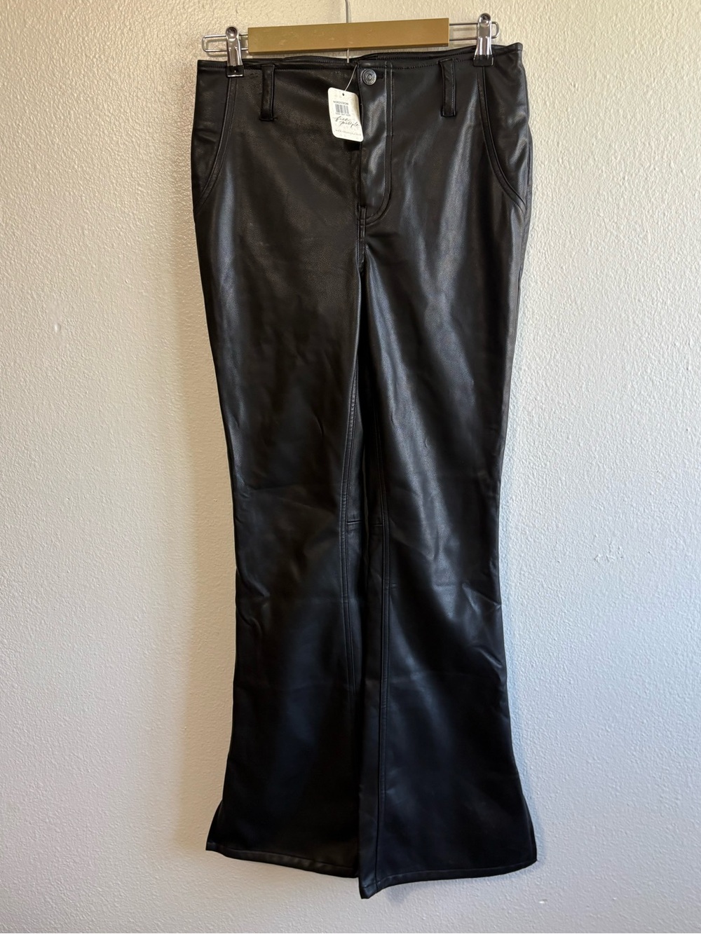 NEW Free People Sz 29 Black‎ Faux Leather Flare Leg Pants Boho Streetwear Preppy